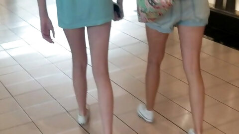 Skinny Young White Girls Walking In Mall
