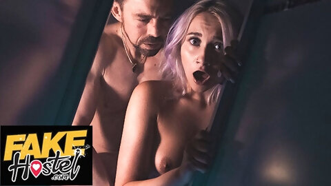 Fake Hostel Halloween Special - The Haunted Locker - with horny college teen getting super wet on massive cock