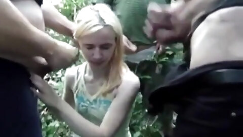 Skinny Young Girl Outdoors With Strangers