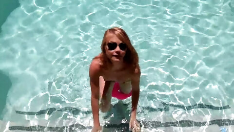 Small boobs chick Hannah Hays teases a stranger by the pool