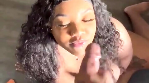 Oh God! Curly ebony teen sucked my dong and made me give her a facial.
